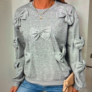 Gray Bow-Accent Women's Top
